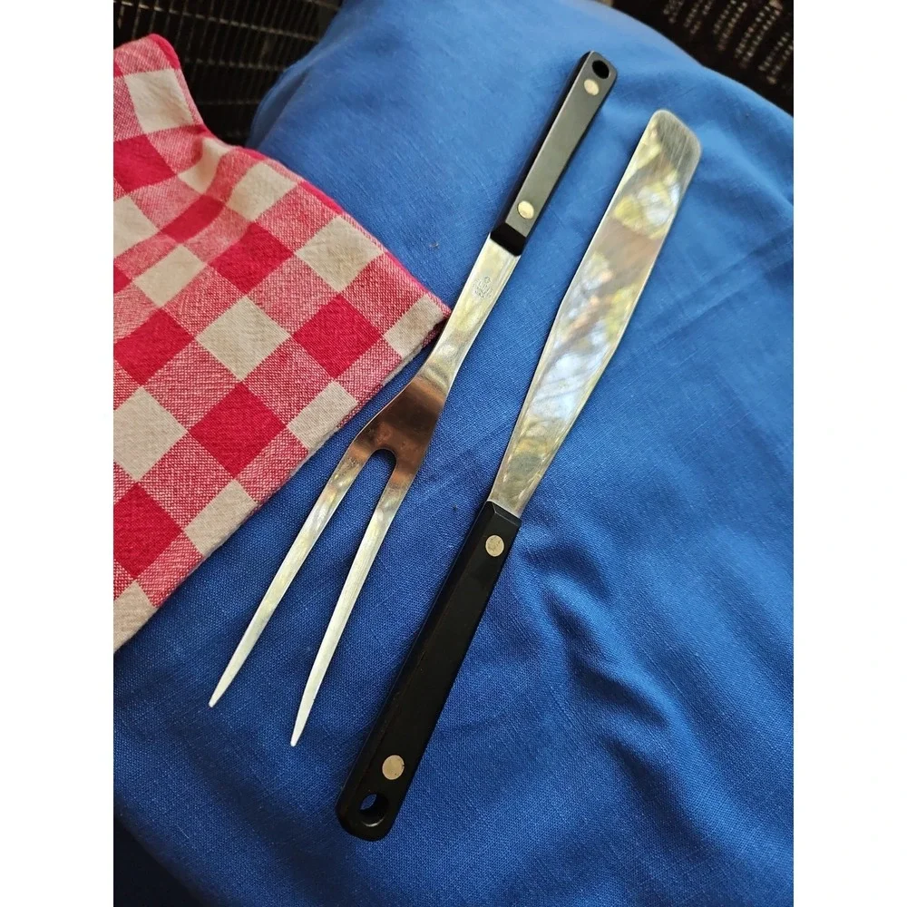 Vintage Ekco Flint Stainless Steel Kitchen Utensils Meat Carving Fork & Spreader